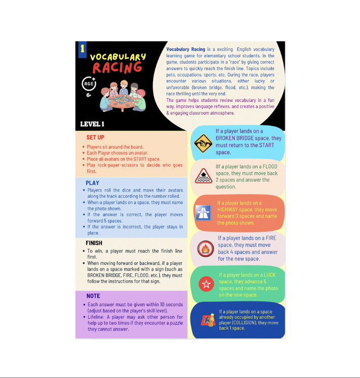 Cờ VOCAB RACING (Level 1: HOME & SCHOOL, 6+ tuổi)