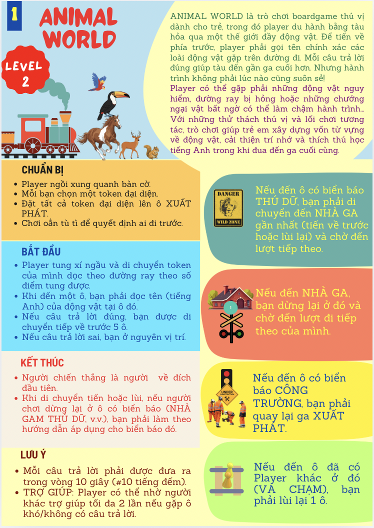 Cờ VOCAB RACING (Level 2: ANIMAL WORLD, 6+ tuổi)