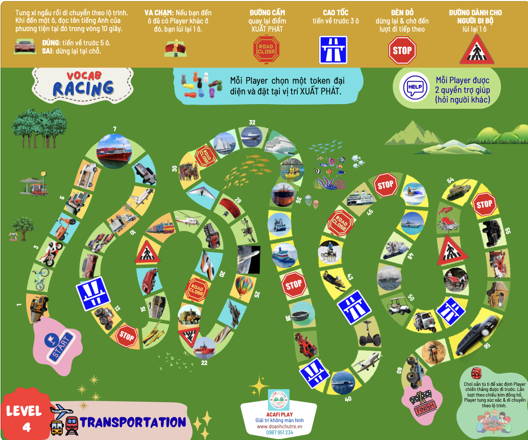 Cờ VOCAB RACING (Level 4: TRANSPORTATION, 6+ tuổi)